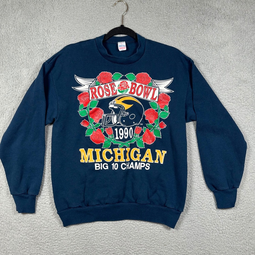 VTG 1990 Michigan Wolverines Rose Bowl Sweatshirt Big 10 Champs Navy US Sweats L
